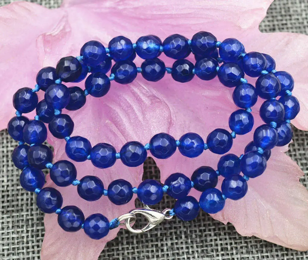 Natural 6mm Faceted Blue Sapphire Round Gems Beads Necklace 18''