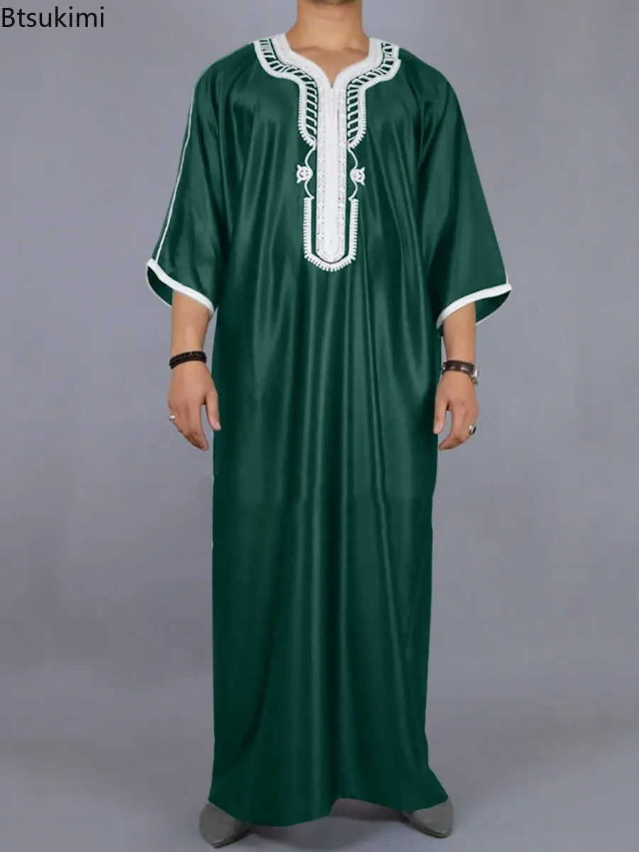 

2026 Мусульманская модная мужская одежда, свободная повседневная полосатая рубашка, длинные халаты, мужские Джубба Тобес, марокканский кафтан, Ид, молитвенное платье, Абаяс
