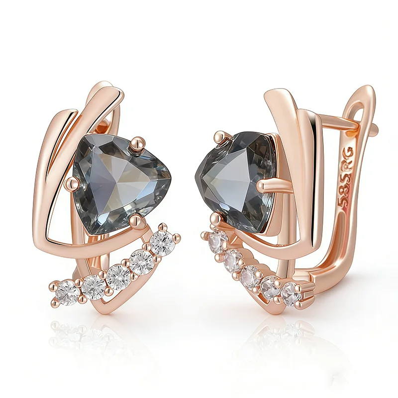 Wbmqda 18*12mm Grey Stone Drop Earrings For Women 585 Rose Gold Color Fashion Holiday Jewelry Accessories
