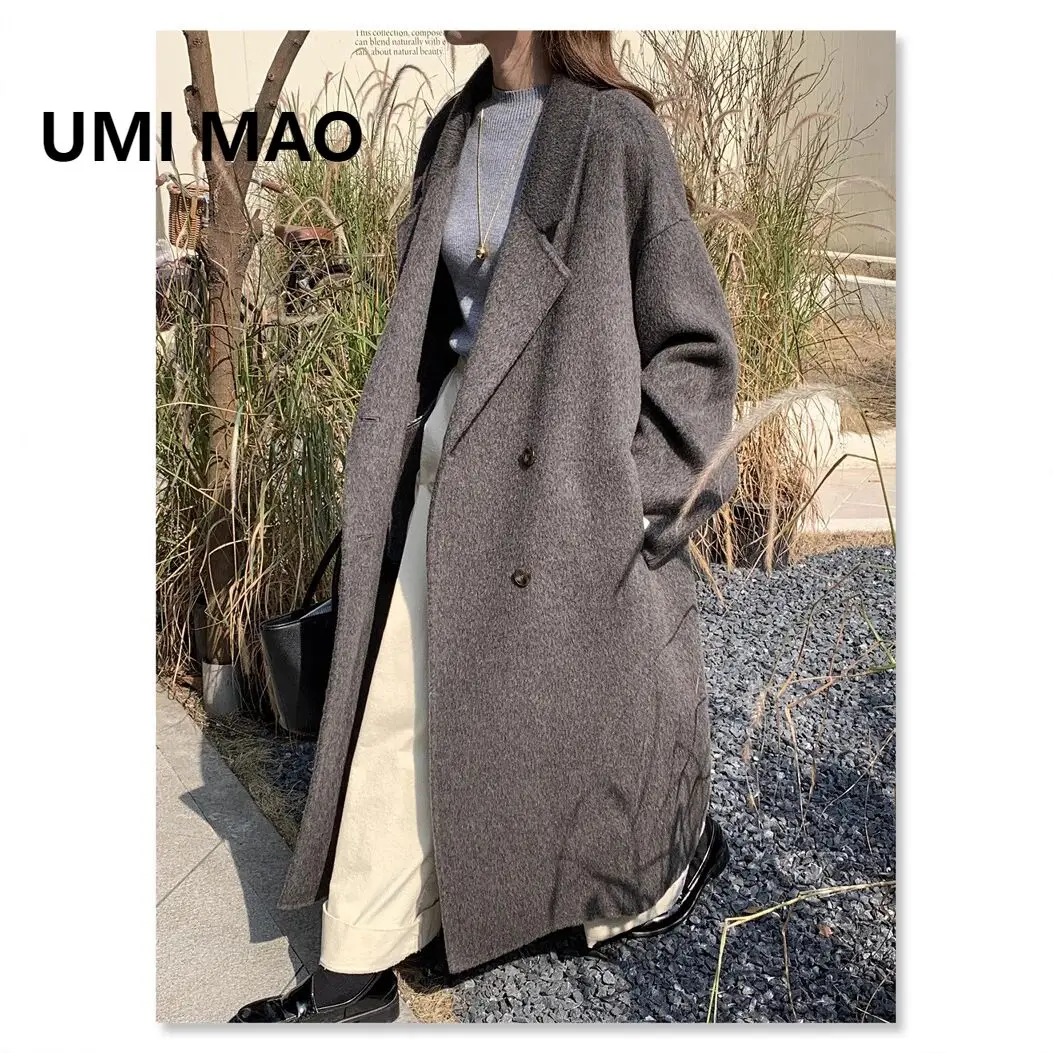 UMI MAO Female Overcoat Women New Autumn Winter Korean Style Loose Lazy Commuter Double-Sided Hand-Stitched Long Wool Coat