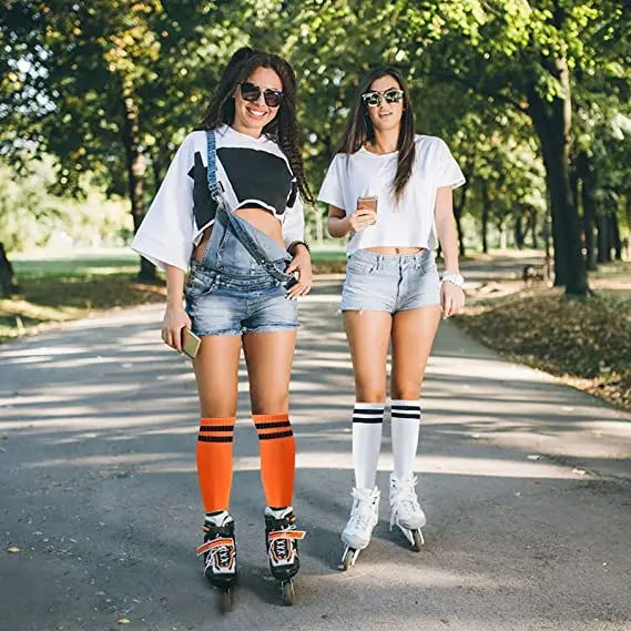 Unisex Kompressionssocken Fußballsocken Rutschfeste lange Röhre Kniestrümpfe Socken Gestreifte Fußballsocken Laufsportsocken – Detail 12