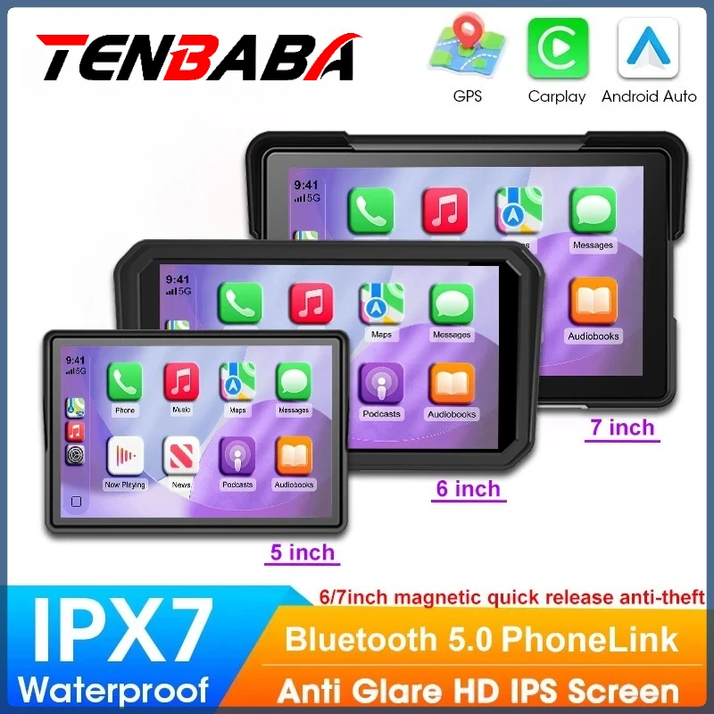 

Экран дисплея мотоцикла Carplay GPS-навигация Портативная цифровая приборная панель Мотоцикл Android Auto Moto Водонепроницаемый BT монитор