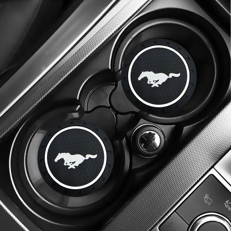 2pcs Car Styling Coaster Water Cup Holder Mat Decoration Car Accessories for Ford Mustang Shelby GT 350 500 Cobra 2016 2017 2018