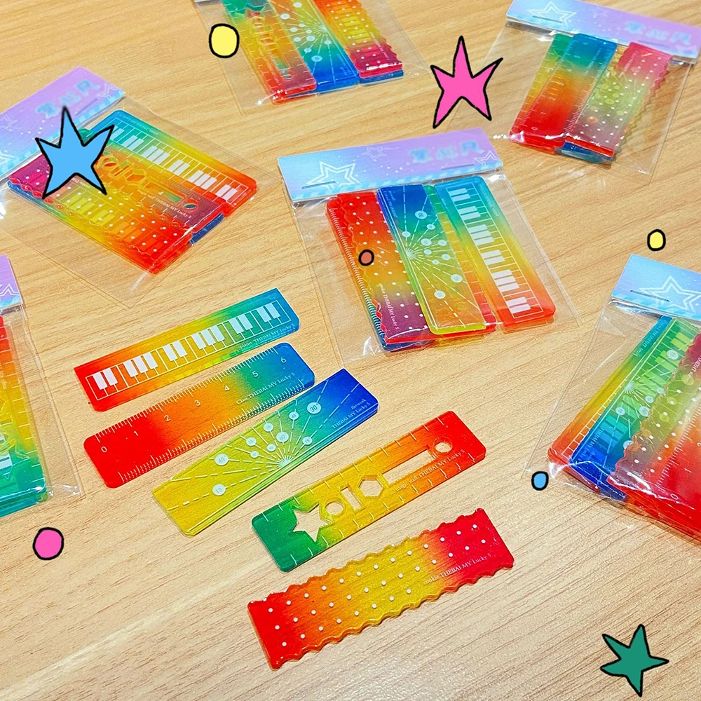 5 Pcs Colorful Gradient Palm Ruler, Satisfactory Mini Ruler, Handbag Pocket Ruler