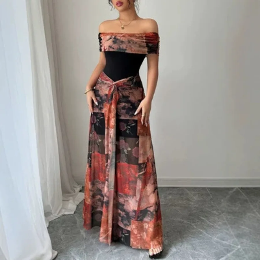 

【New style】Stylish and elegant tight-fitting twist pattern retro painting print mesh strapless dress