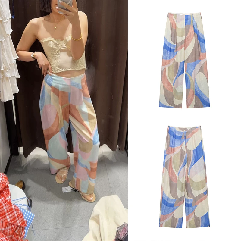 Guobioziy Women's Printed Wide-Leg Pants 2026 Spring-Autumn Multi-Color Design French Casual Fashion Trend Daily Leisure Style