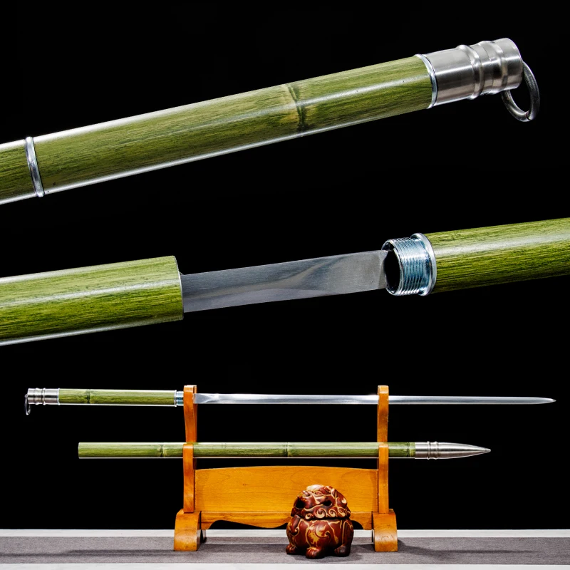Chinese Green Staff Sword Manganese Steel Blade Full Tang Martial Arts Kung Fu Training Warrior Katana Home Decor