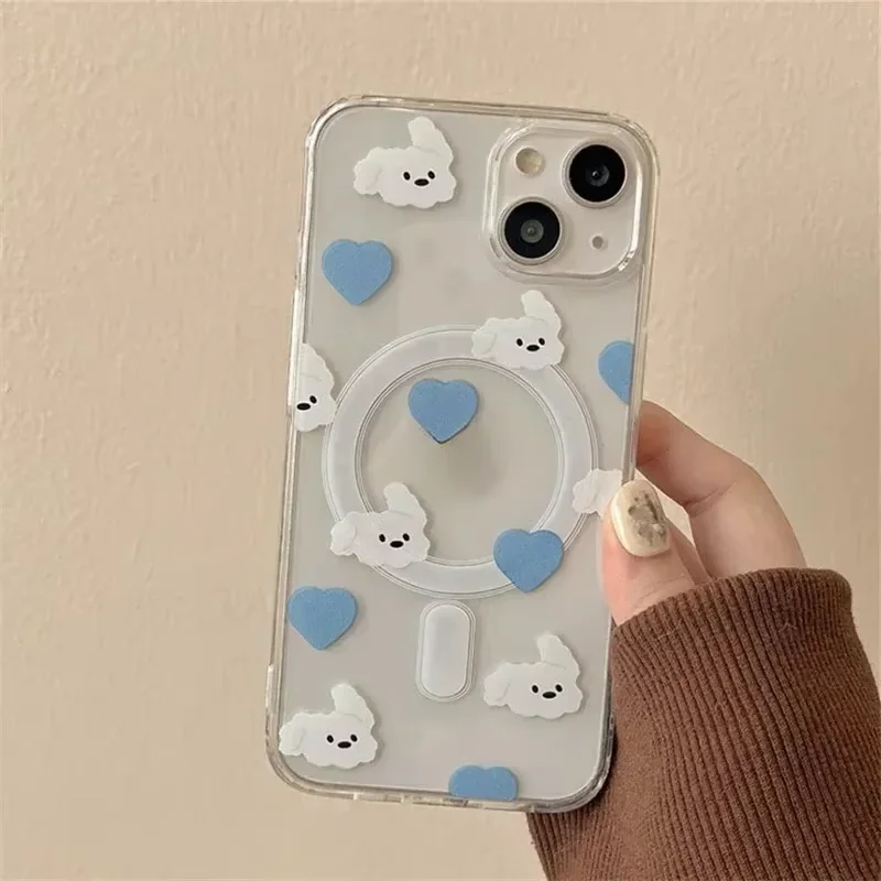 Heart Kawaii Puppy Ears Phone Case For Magnetic iPhone 17 AIR 16 E 15 14 13 12 11 PRO MAX PLUS MINI Wireless Charging Cover - view 5