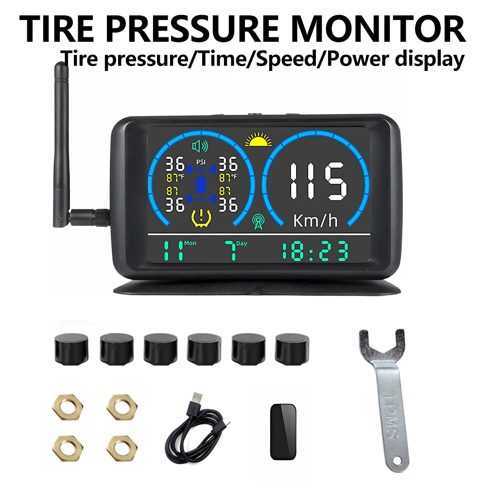 

NEW Truck BUS Wireless TPMS Tire Pressure Monitoring System Auto Security Alarm Systems TPMS With 6 Pcs External Sensor