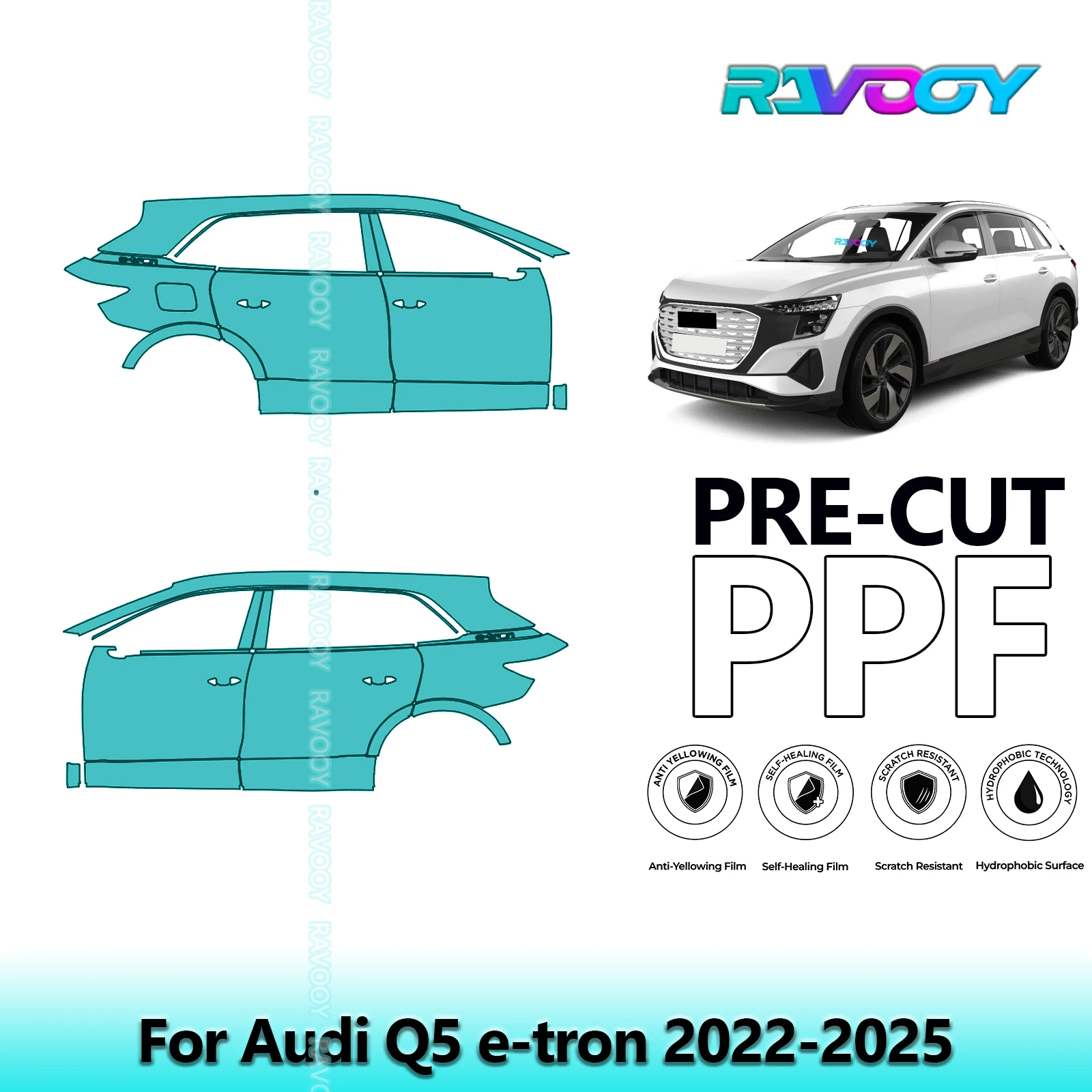 

For Audi Q5 e-tron 2022-2025 8.5mil Clear Matte Pre-Cut PPF Door & A/B Pillar Kit TPU Paint Protection Film Set