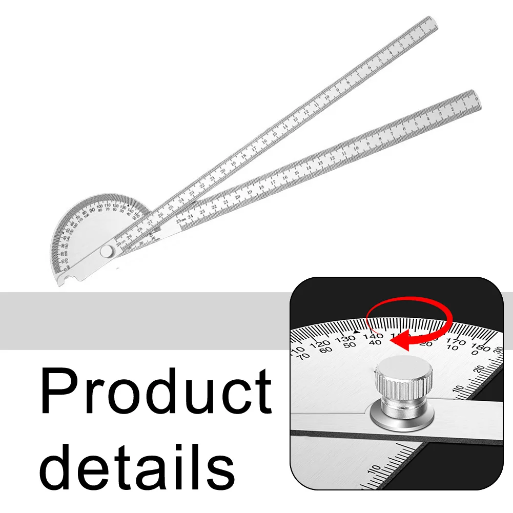 Stainless Steel Angle Protractor With Dual Arms, 2-in-1 Adjustable Ruler 0-180°, Precision Etched Scale 30cm/11.8