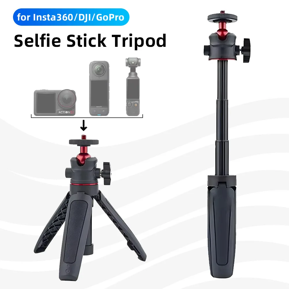 Ręczny statyw Selfie Stick do Insta360 X4/X3/DJI osmo Pocket 3/Action 5 regulowany kij do selfie ze stojakiem na statyw akcesoria