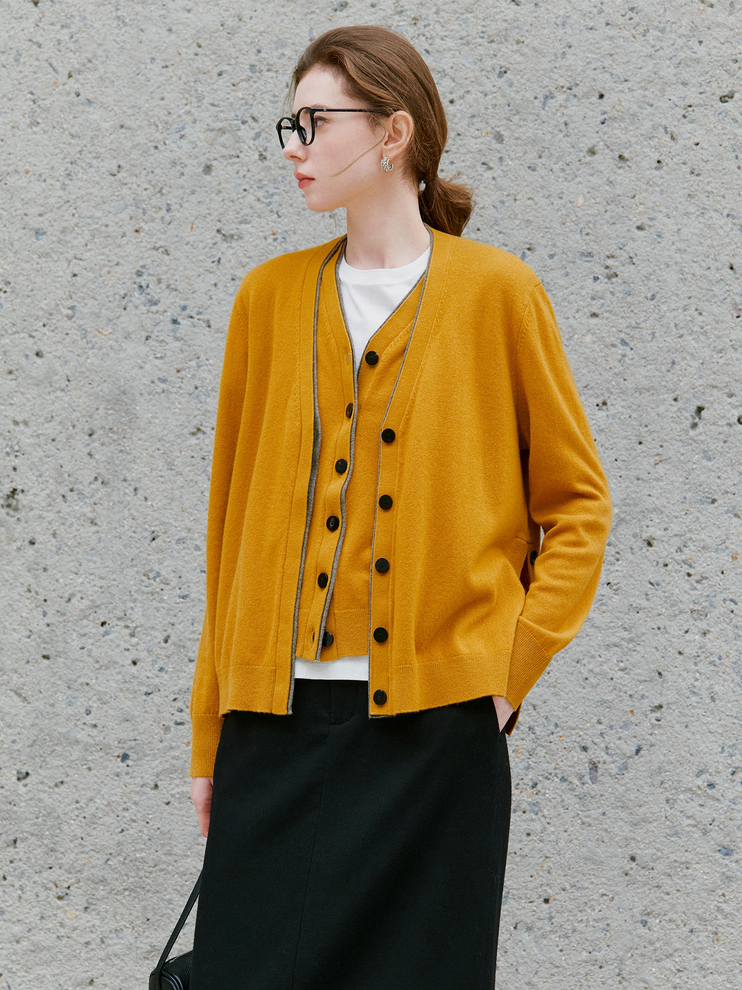 

Aurora Knitted Cardigan Vest S9396 lectual Sle Color Blo Camere Long Sve Buttoned Regular Length Commute F...