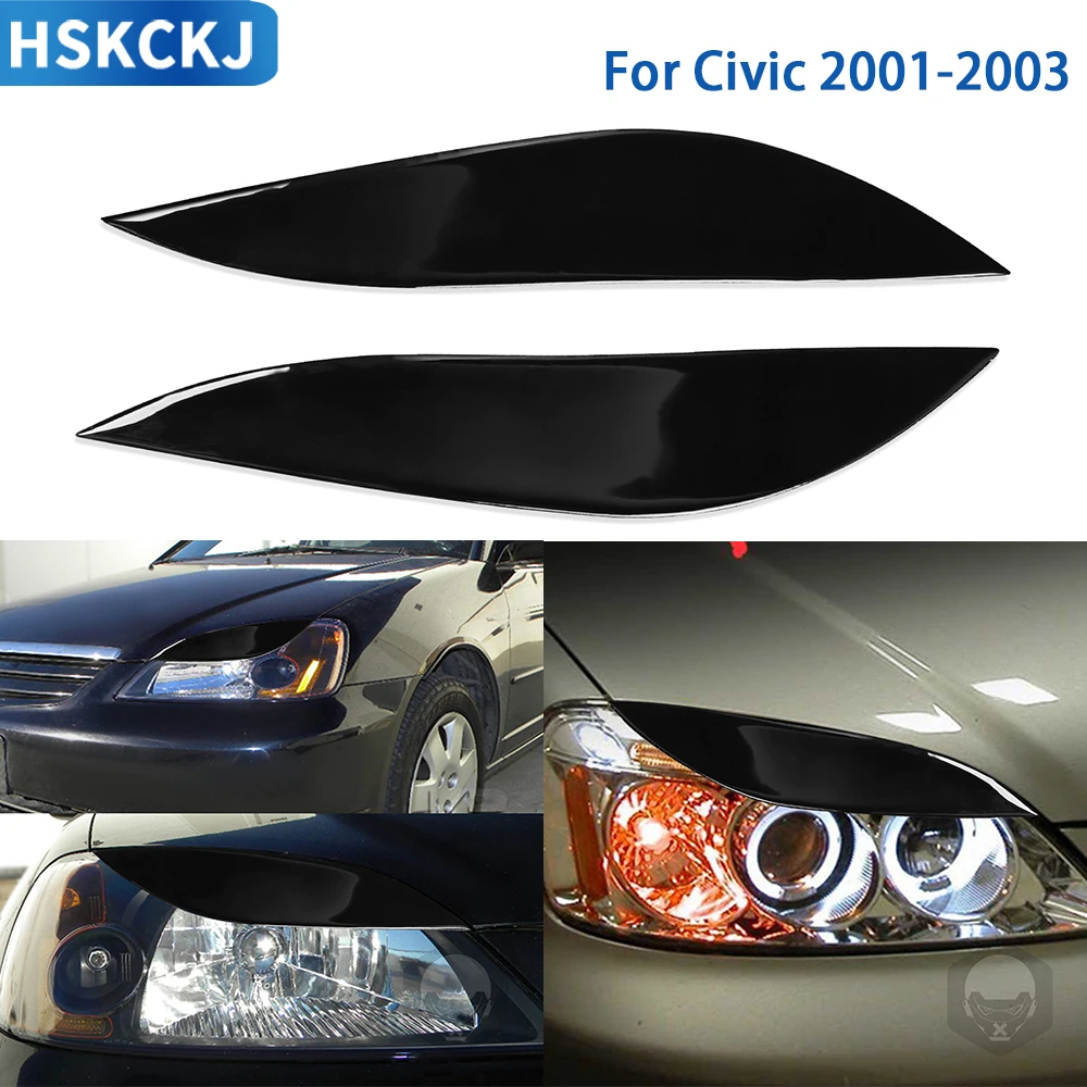 

For Honda Civic 2001 2002 2003 Accessories Car Black Plastic Lamp Eyebrow Trim Sticker Decoration