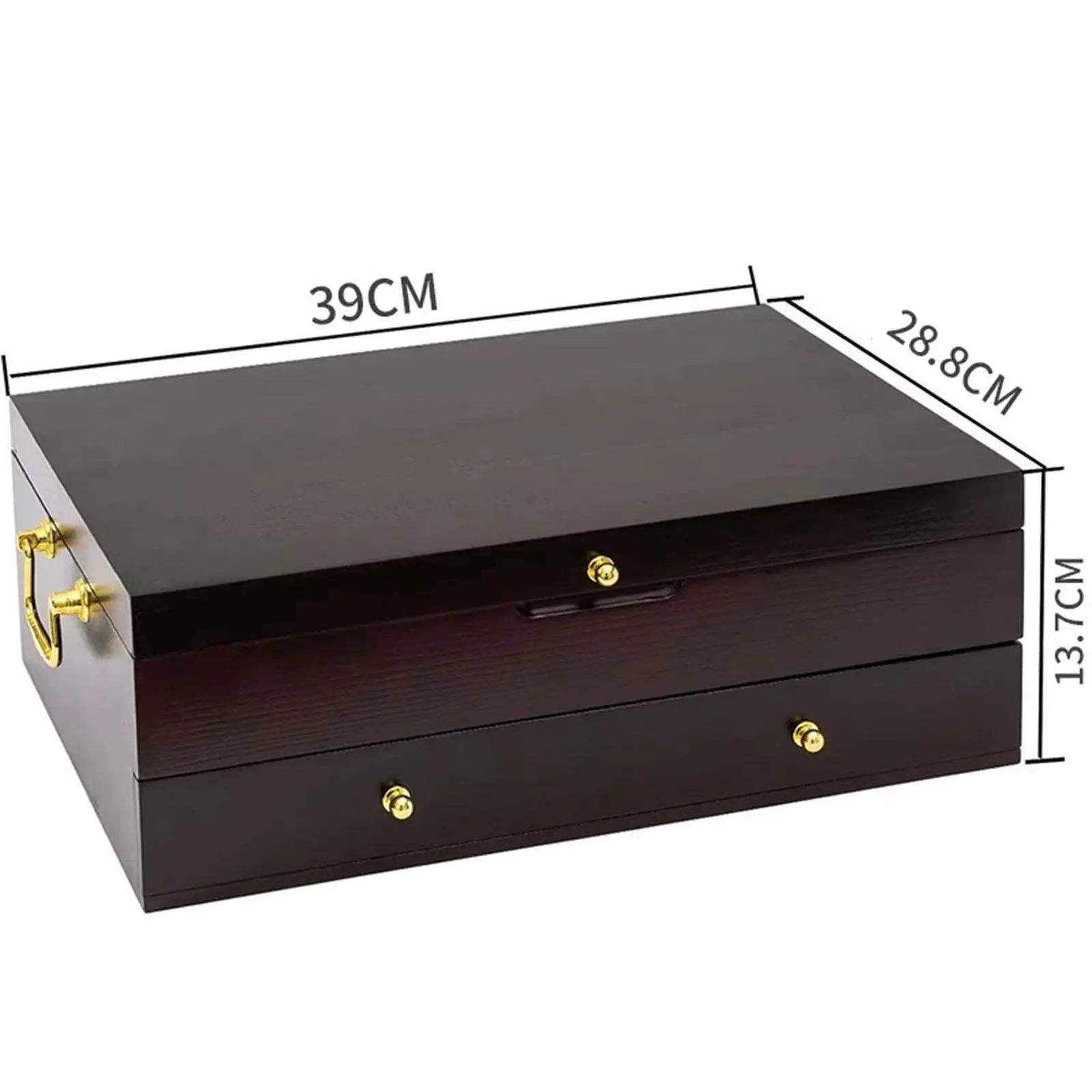 Double Layer Wooden Silverware Chest Large Capacity for RV, Party Table Tableware Organizer Felt Lining with Carrying Handle