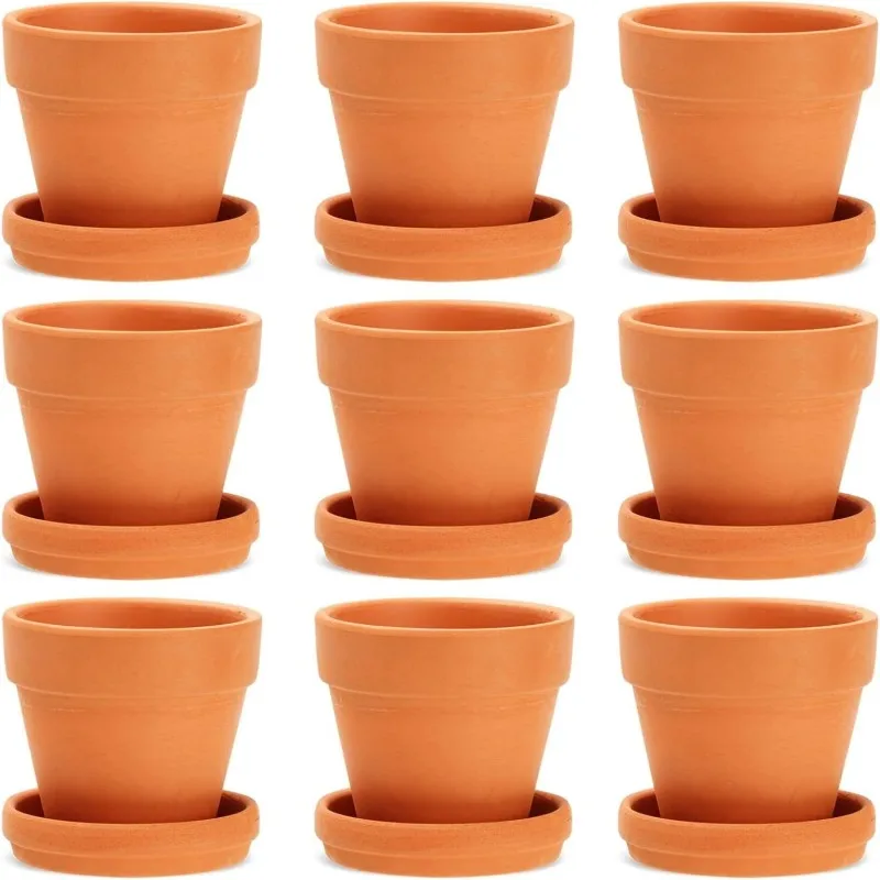 9 Pack 3 inch Small Terracotta Pots with Saucers for Succulents Clay Flower Planters with Drainage Holes for Indoor  Outdoor