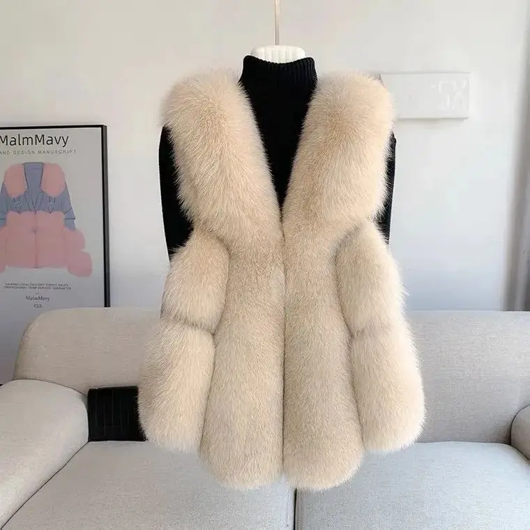 2025 autumn and winter new imitation fox fur vest jacket female Korean  slim-fitting versatile splicing  vest jacket