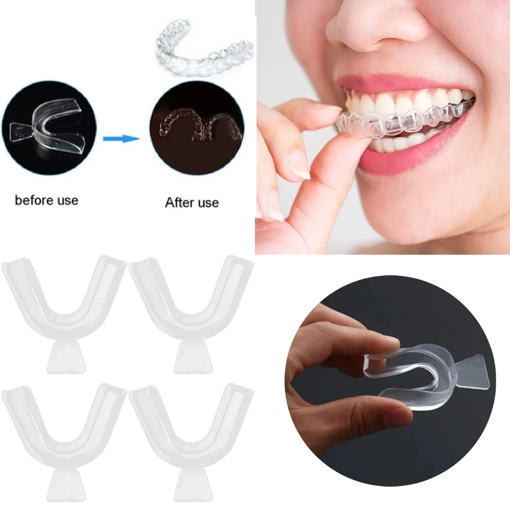 4pcs Dental Guards Silicone Teeth Whitening Protector Reusable Clear Oral Bite Guards Snore Relief for Comfortable Sleeping ﻿