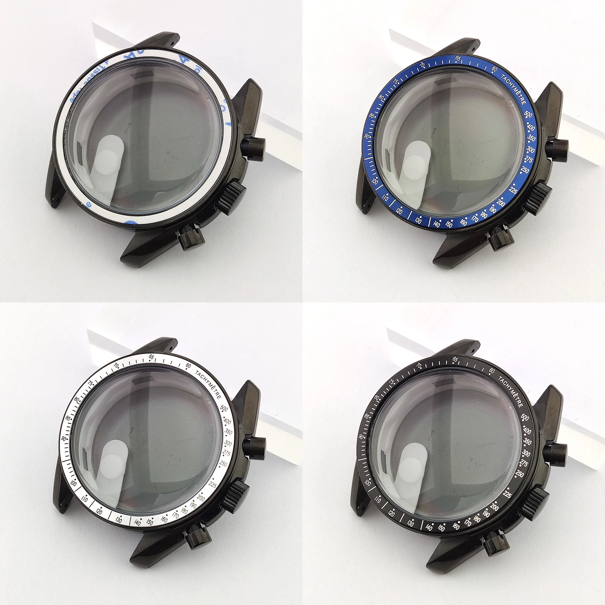 

43mm Black metal VK63 watch case kit Stainless steel mineral glass watch case Fit VK63 movement watch box Waterproof VK63 case