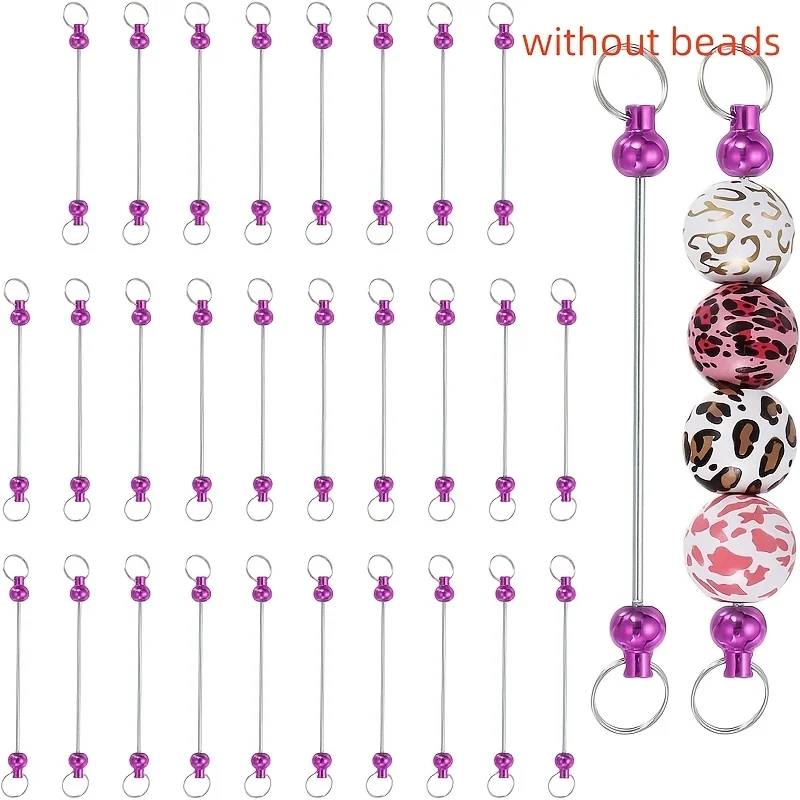 Bulk Available 28pcs DIY Decorative Unisex Beaded Keychain Key Ring Blank Beaded Keychain Rod Pendant Ornaments Home Essentials