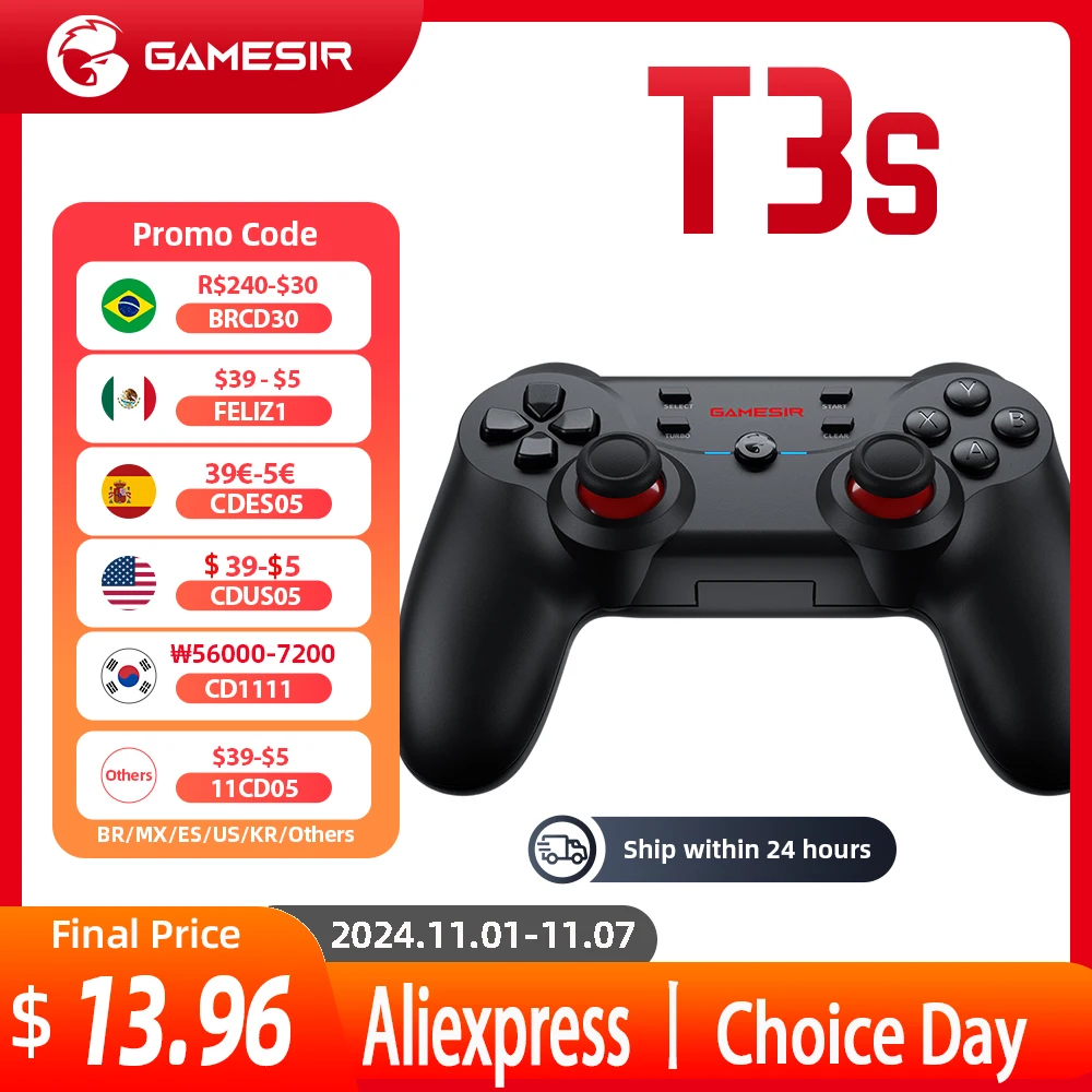 GameSir T3S Wireless Gamepad Game Controller PC Joystick  -  for Android TV Box Desktop Computer Laptop Windows 7 10 11