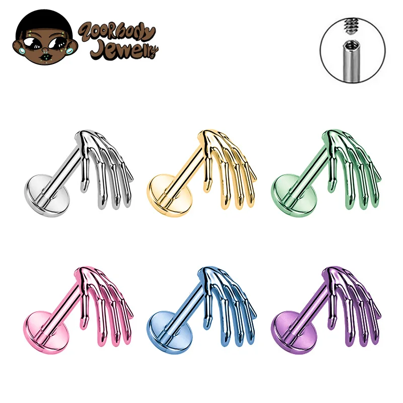 

ASTM F136 Titanium Skeleton Hand Squelette Lab Piercing Punk Rock Earrings Stud Flat Helix Lobe Piercing High Quality Jewelry