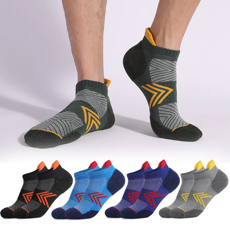 Calcetines tobilleros de algodón transpirables para hombre, medias deportivas de malla, informales, atléticas, gruesos, de tacón grande, talla 39-50, 5 pares