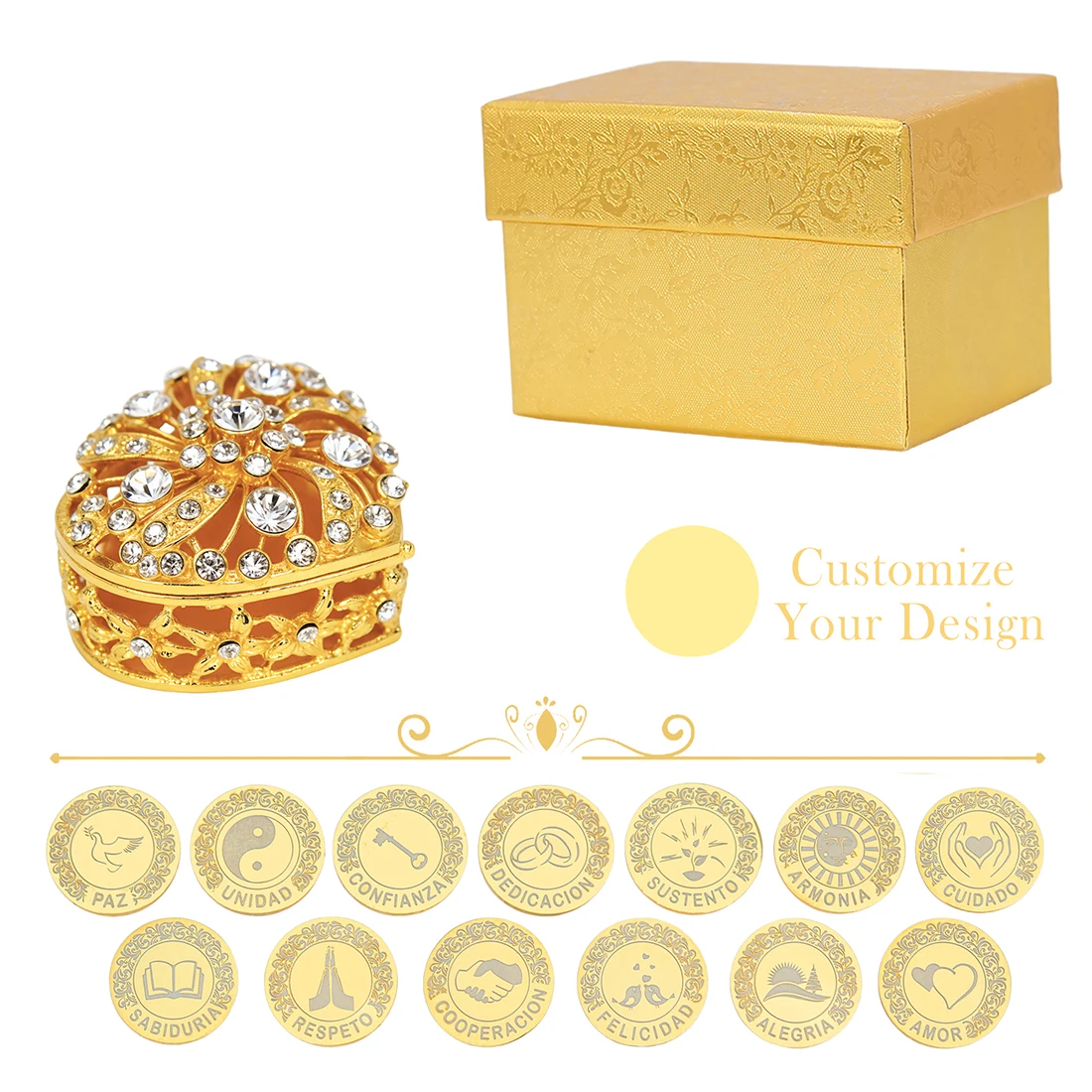 Personalized 13 Spanish Arras Para Boda Catolica - Wedding Unity Coin Set With 13 Coins and Box, Recuerdos Para Ceremony