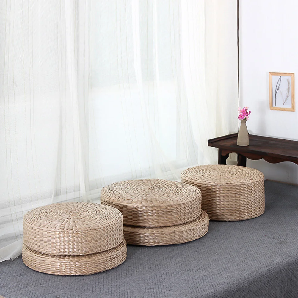 

Handwoven Tatami Meditation Cushion 38.00X38.00X6.00Cm Round Yoga Sitting Pillow Breathable Floor Seat For Zen Prayer Indoor