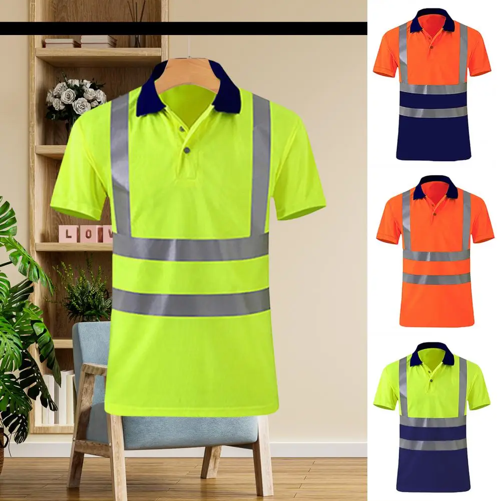 2026 High Visibility Safety T-Shirt Button Lapel Tee Shirt Quick-dry Breathable Workwear Security Top for Construction Workers E