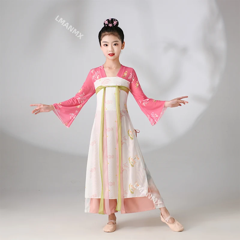 Classical dance costume, elegant Hanfu, chest length ripped skirt for girls, long and graceful chiffon dress