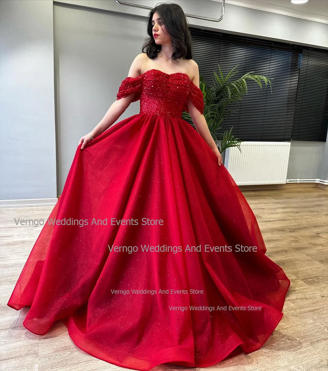 Verngo Red Glitter Wedding Dresses Sweetheart Off Shoulder Bridal Gowns A-line Floor Length 2024 Bridal Dress Vestido De Novia