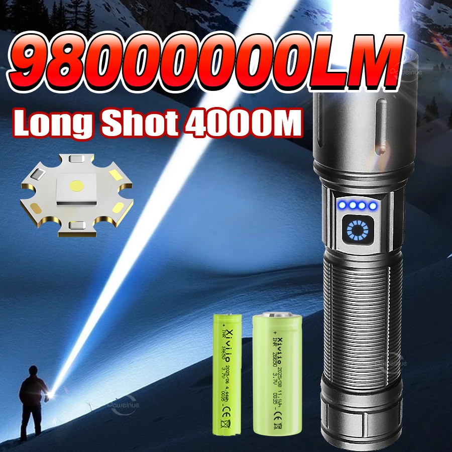 2026 NEW 98000000LM Ultra Bright LED Flashlights Most Powerful Portable Lamp Rechargeable Torch Light Outdoor Camping Lantern