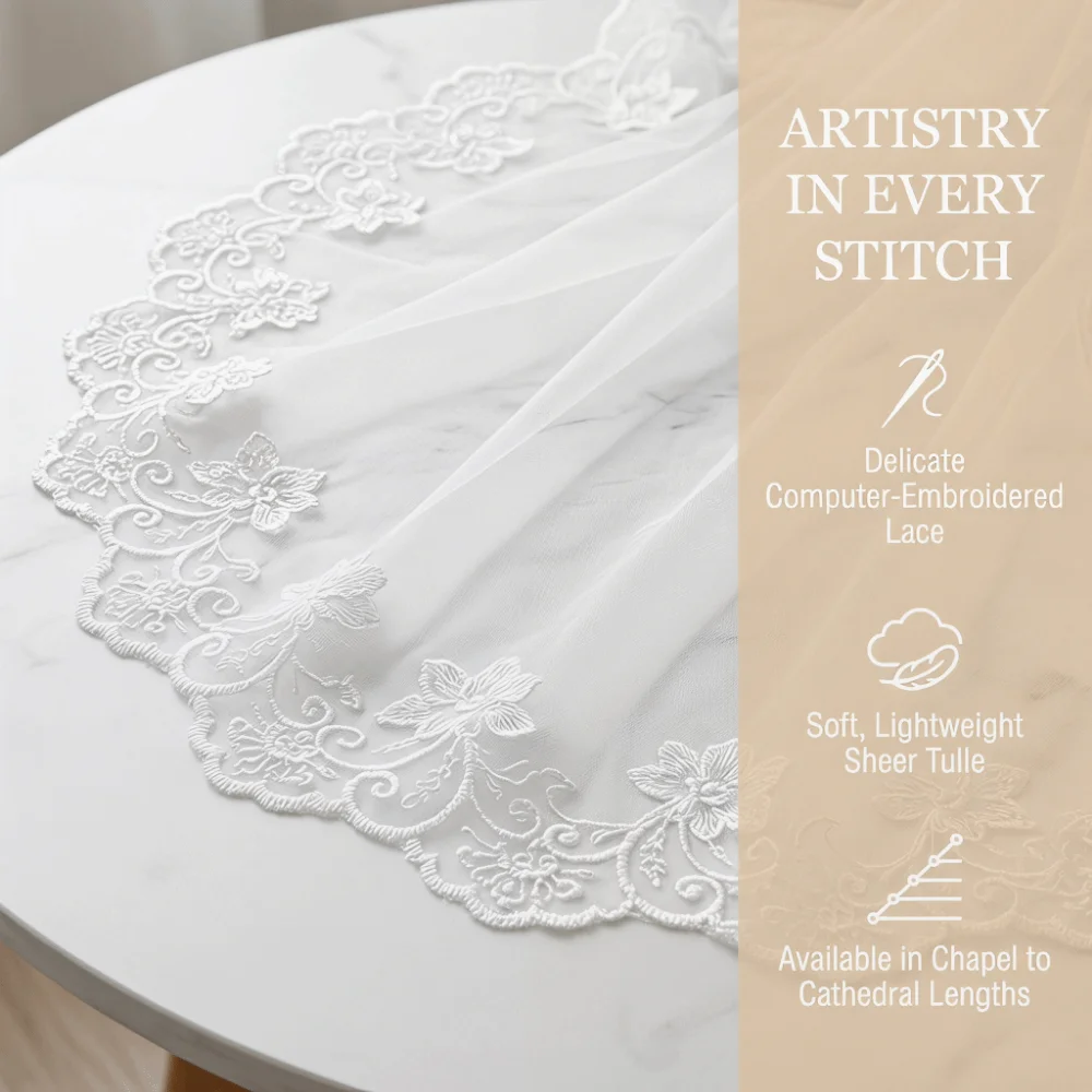 Face Veil 1.5/3/5m Bridal Veil Single Layer White Wedding Veil Embroidered Edge Cute Tulle Veil Married Accessories