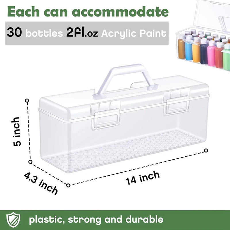 3 Pcs Paint Storage Box for 2 Fl. Oz Acrylic Paints, Acrylic Portable Craft Art Organizer with Handle, 30 Bottles White-ABLL