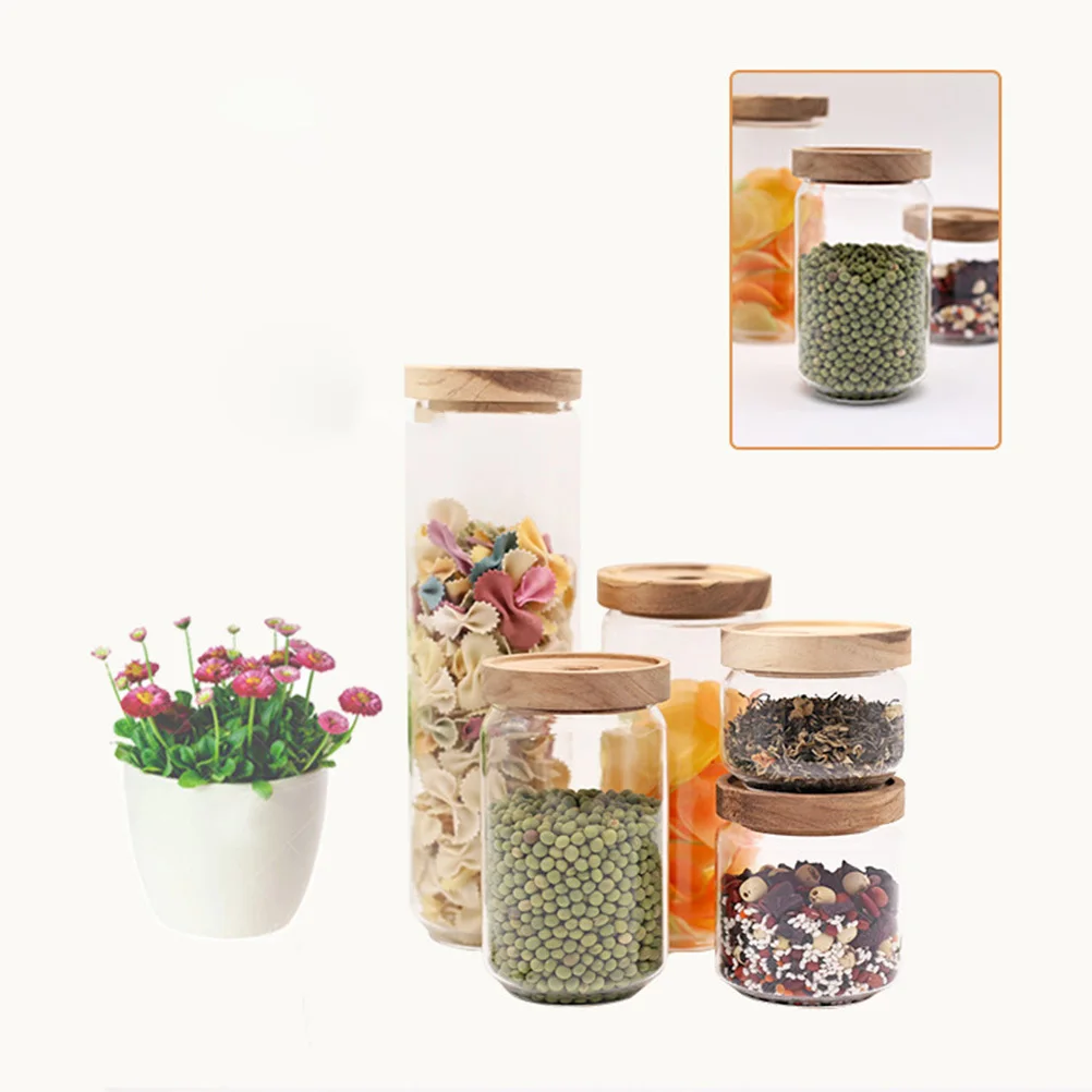 

1000Ml Glass Spice Jar Heat Resistant Transparent Borosilicate Storage Tank with Wooden Lid Sealed Container for Tea Coffee