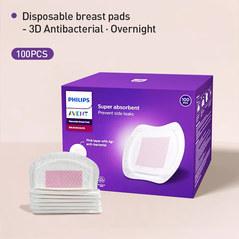 Philips Avent 3D Antibacterial Disposable Breast Pads 100Pcs Super Absorbent Anti-Leak Nursing Pads for Sensitive Skin