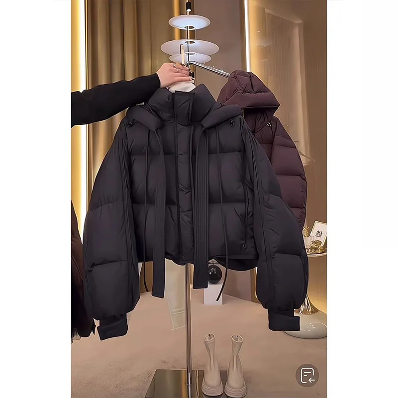 Chic ort com capuz para baixo Jaet feminino cor café coreano sle thi outerwear inverno faion commute sle branco du para baixo