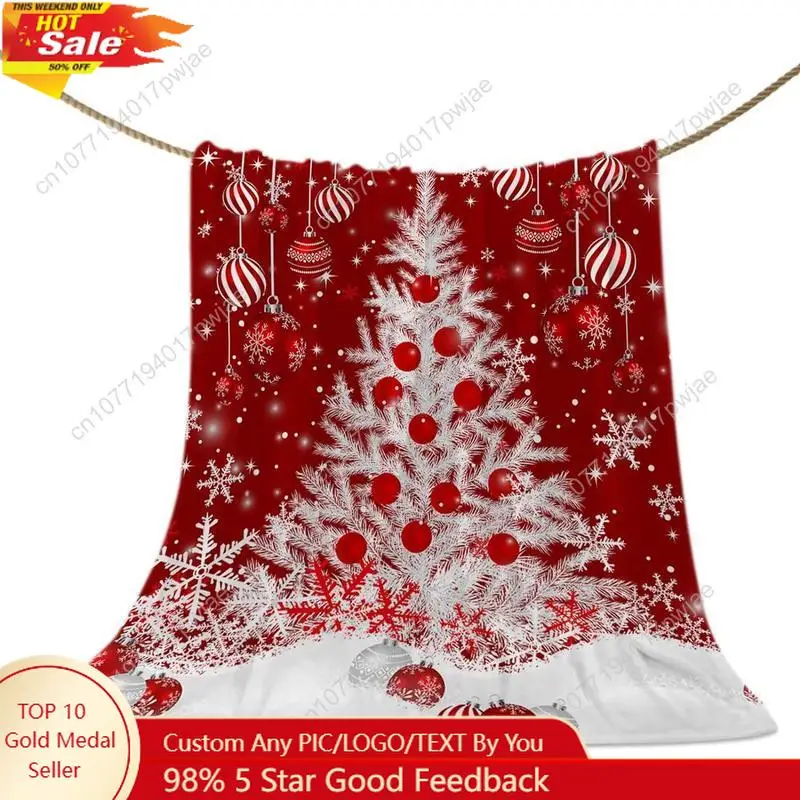 

Red Christmas Throw Blankets, White Xmas Tree Snowflakes Red Balls Soft Fleece Blanket Decorative for Home Custom blankets