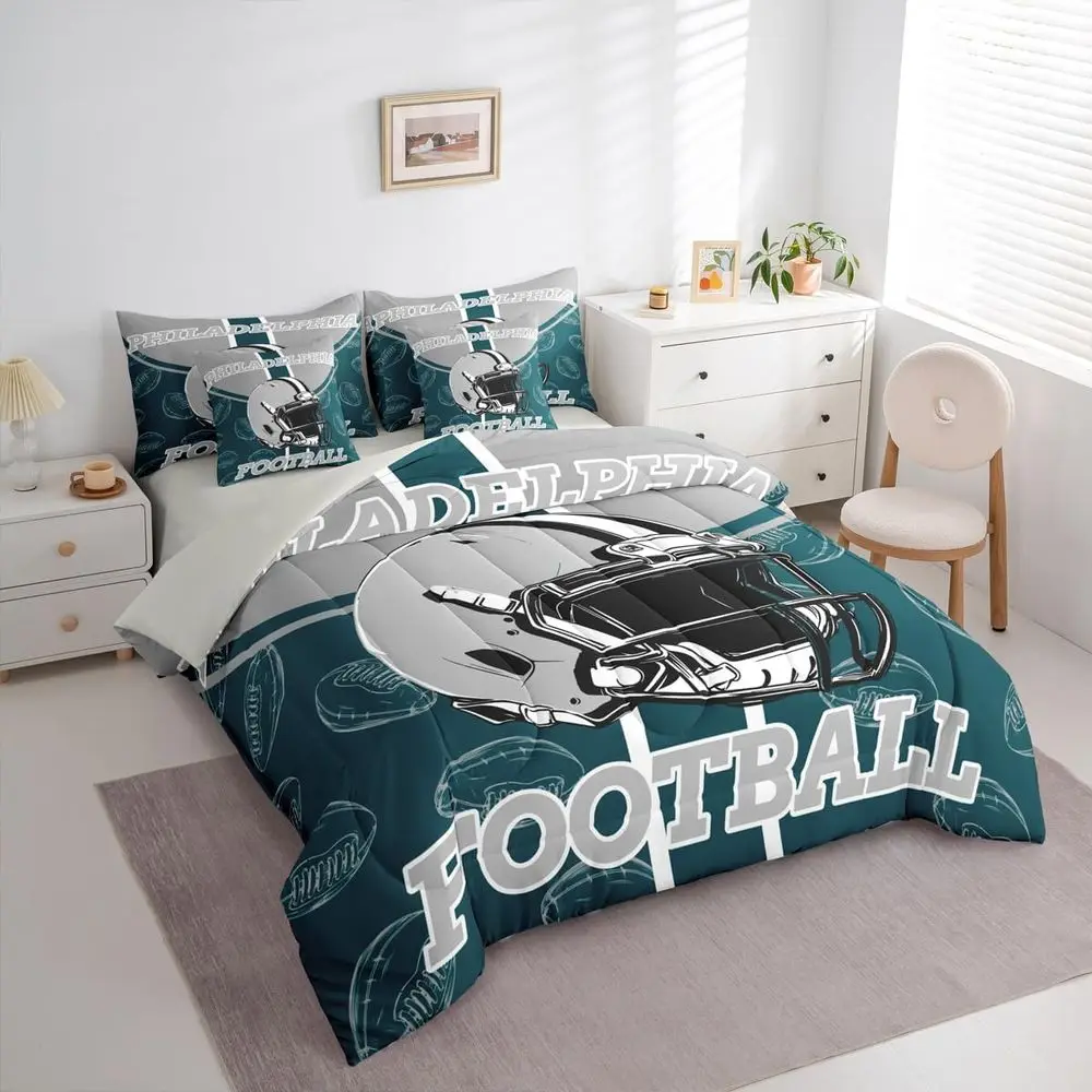 7-Piece Twin Football Bedding Set for Kids: Rugby-Inspired Comforter, Sheets & Decor