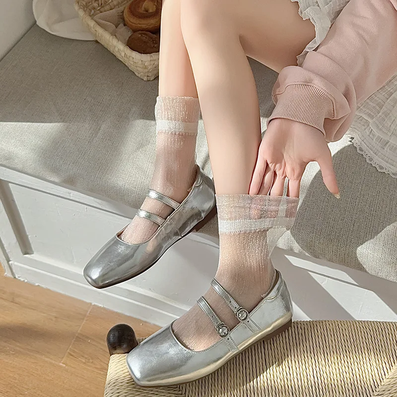 Cass Ballet Style Small Lace Socks Children's Summer Breathable Transparent Glass Silk Tube Socks Women's Stacking Socks