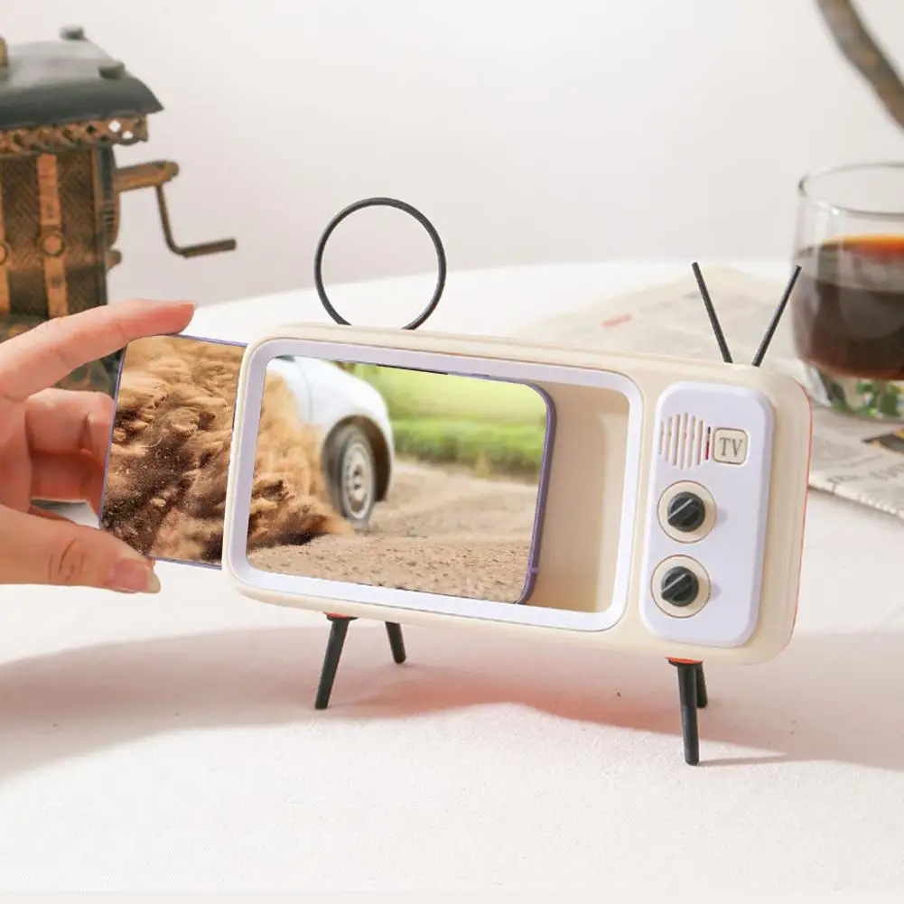 Phone Holder Speaker Music Support Stand Non-slip Retro TV Mobile Phone Holder Stand for 6.4 to 6.7 Smartphone