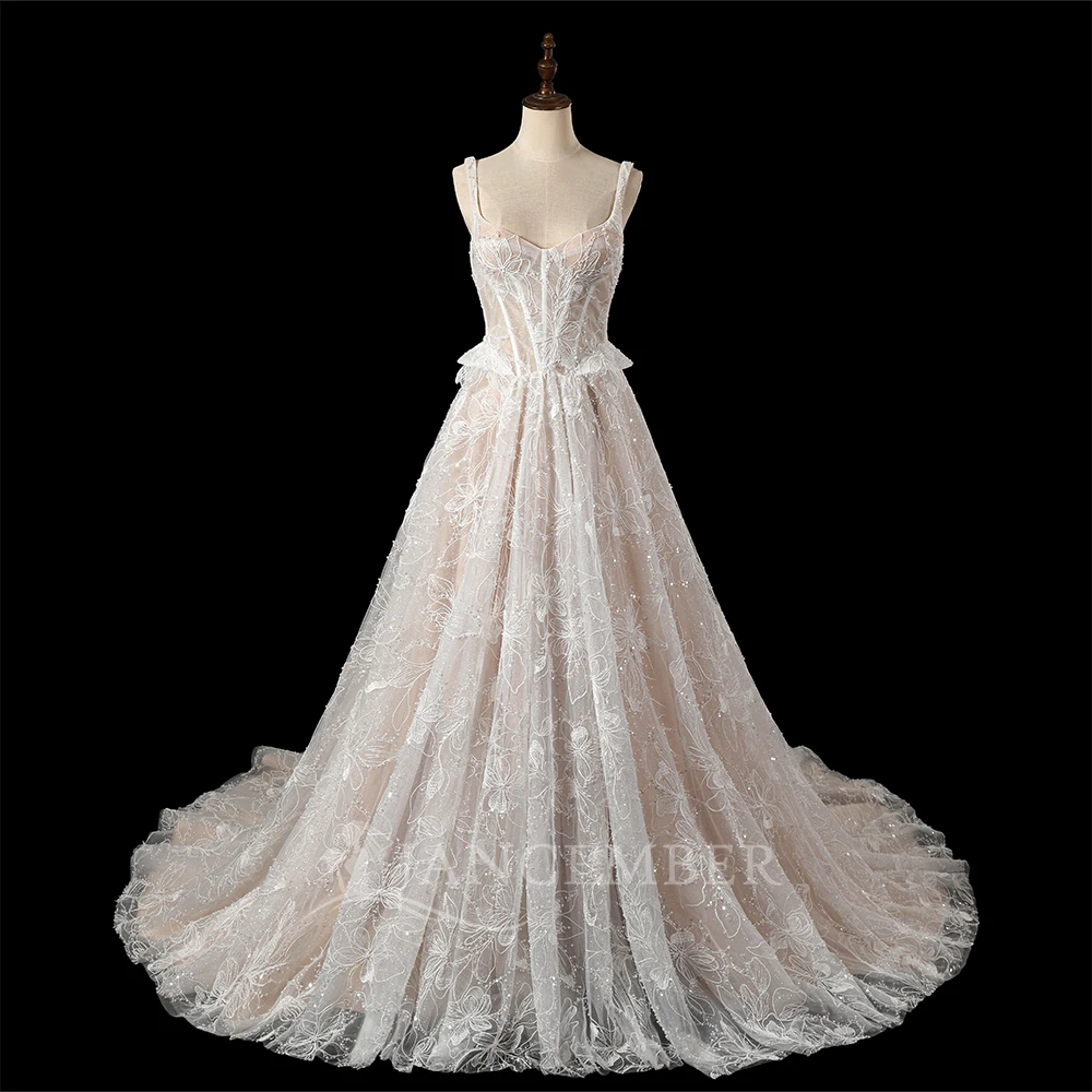 

Lace Sleeveless Boho Wedding Dress A-line Backless Long Back Beach Bridal Dress with Train Customized vestidos de novia boda
