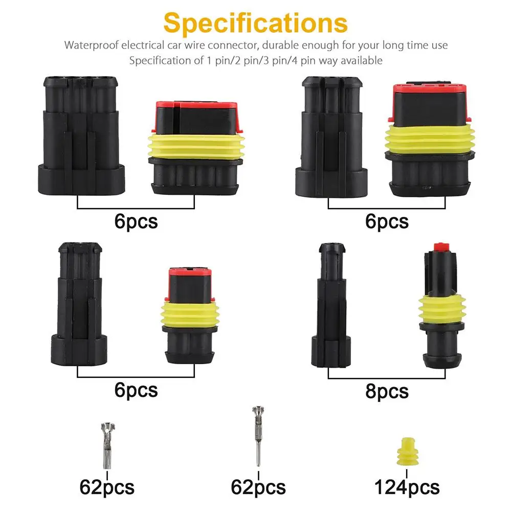 300Pcs Automotive Electrical Wire Connector Plug Kit 1/2/3/4 Pin Waterproof Automotive Electrical Connector Terminals