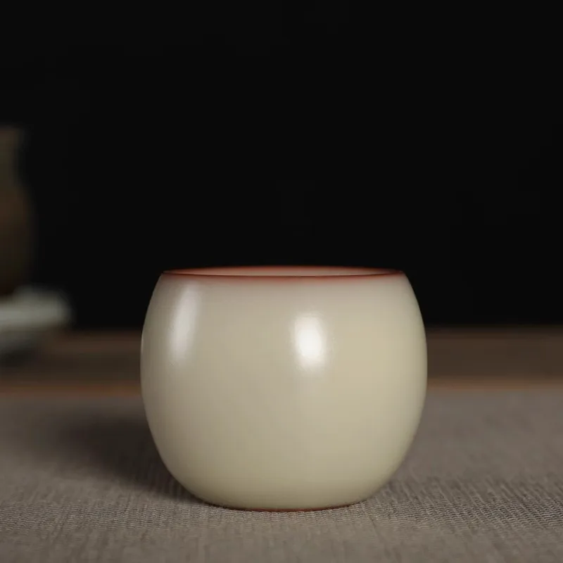 

Celadon Longquan Ge Kiln Iron Body Lard Jelly Tea Cup Master Jin Lian Handcrafted Ceramic Hand Held Cup