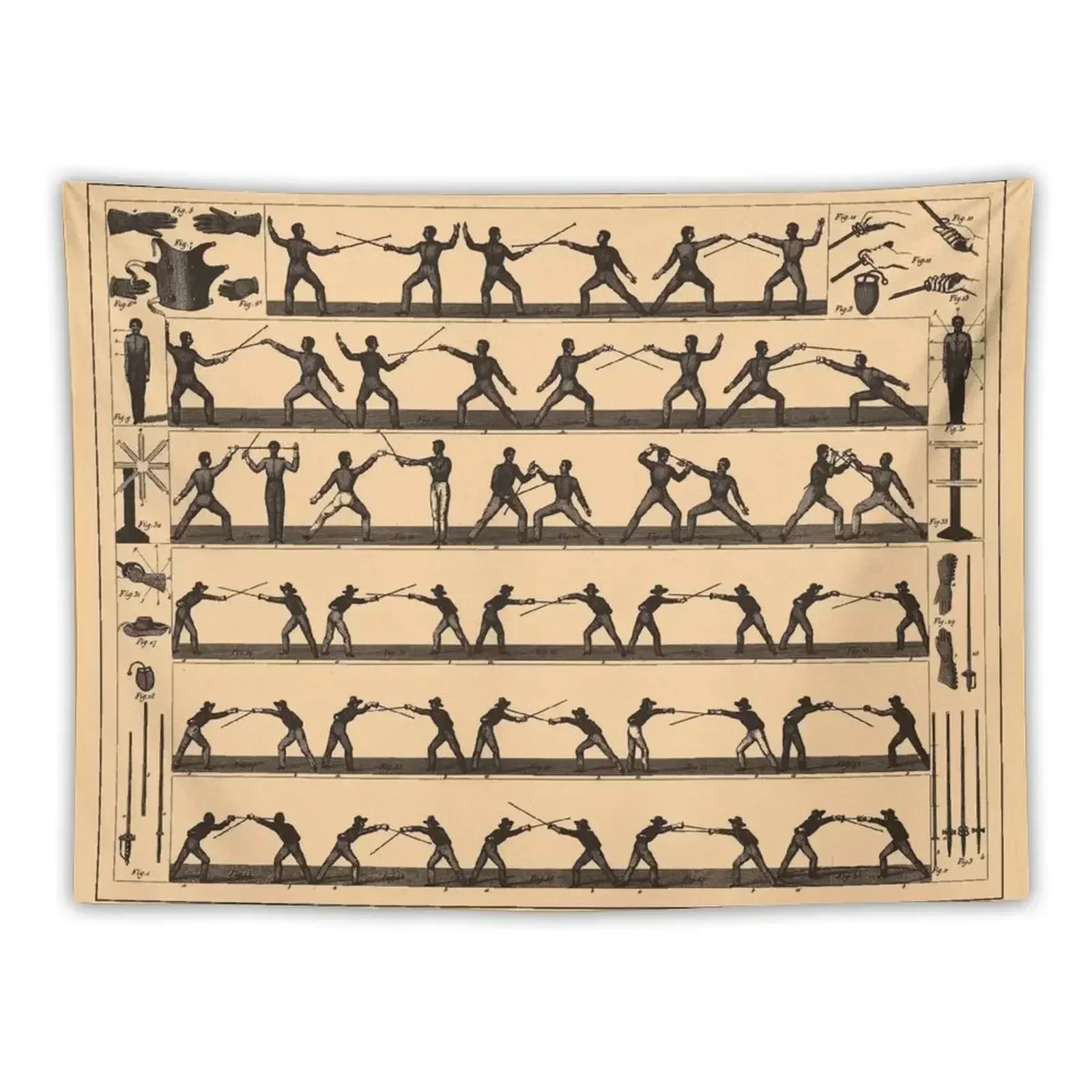 

Vintage Fencing Swordsmanship Diagram (1907) Tapestry Wall Coverings Decorations For Room Korean Room Decor Tapestry