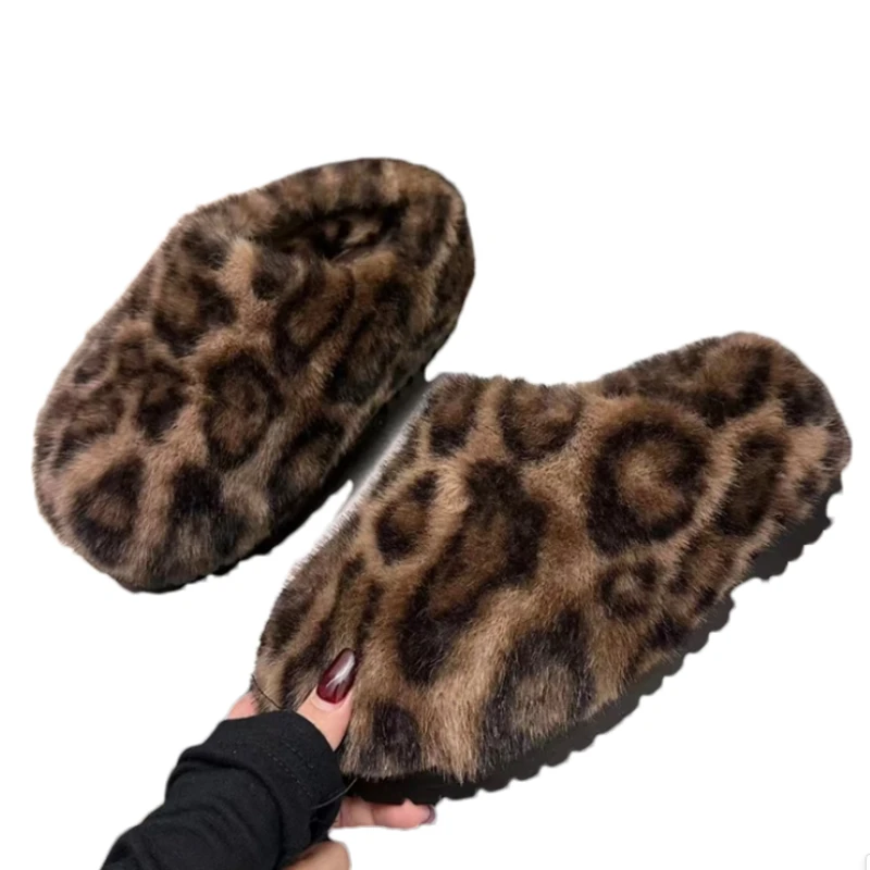 شبشب شتوي للنساء شبشب قطني دافئ من القطيفة بتصميم الفهد شرائح منصة شتوية غير رسمية البغال شرائح قطنية للسيدات #6