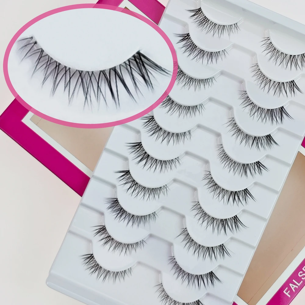 Cílios postiços de raposa voadora diagonal natural Xuanfeiwu com haste transparente, cílios postiços de olho de gato alongados para maquiagem, aparência natural, maquiagem leve, maquiagem nude, adequados para trabalho diário, podem ser aplicados nos cílios