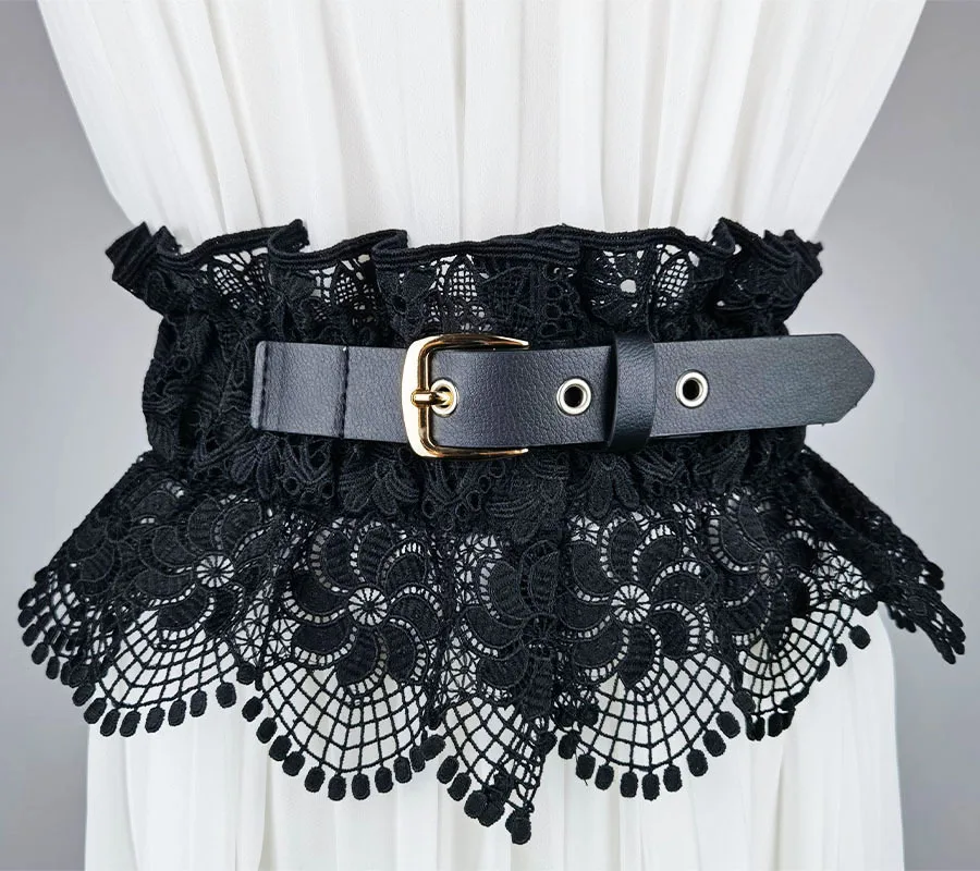 

Ladies lace wide waistband, fashionable and versatile decoration, paired with a dress, shirt, ruffle edge, elastic waistband