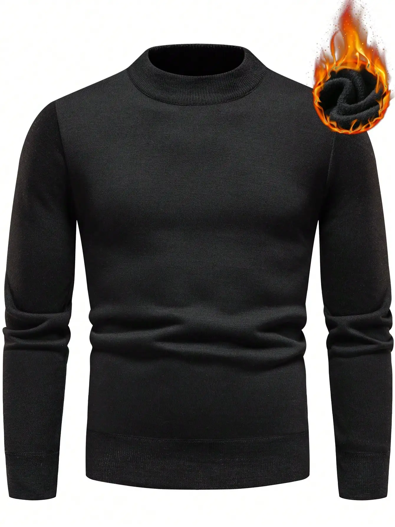 

Men's Solid Black Mock Neck Long Sleeve Sweater for Fall Winter